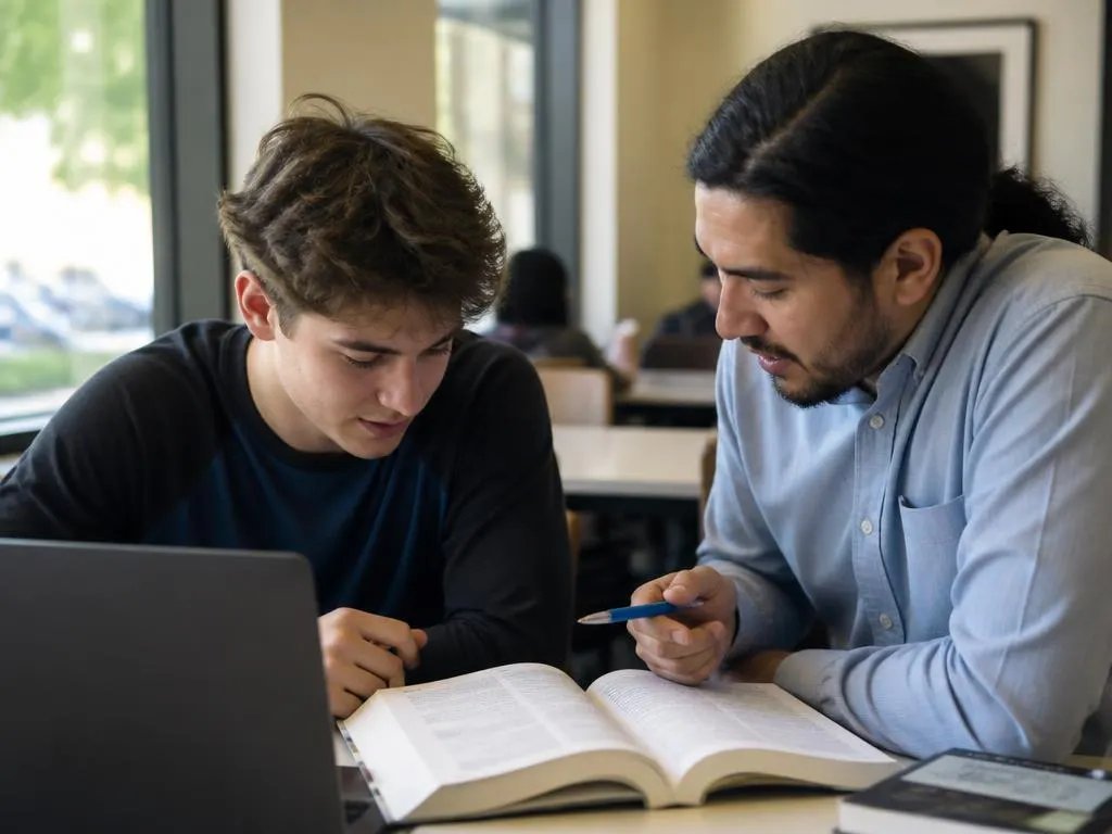 A tutor helping a young adult study